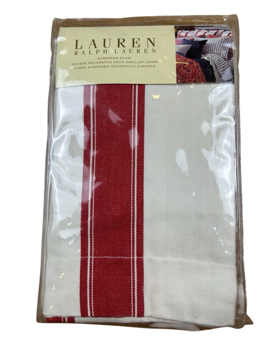 Rare Ralph Lauren Villa Martine Euro Pillow Sham Red Ticking Stripe 26”x26” NEW